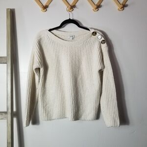 KENSIE WOMEN'S CREAM SWEATER WITH BUTTONS ON SHOULDER SIZE SMALL